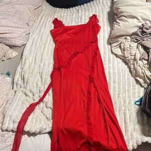 Elegant Red Ruffle Dress